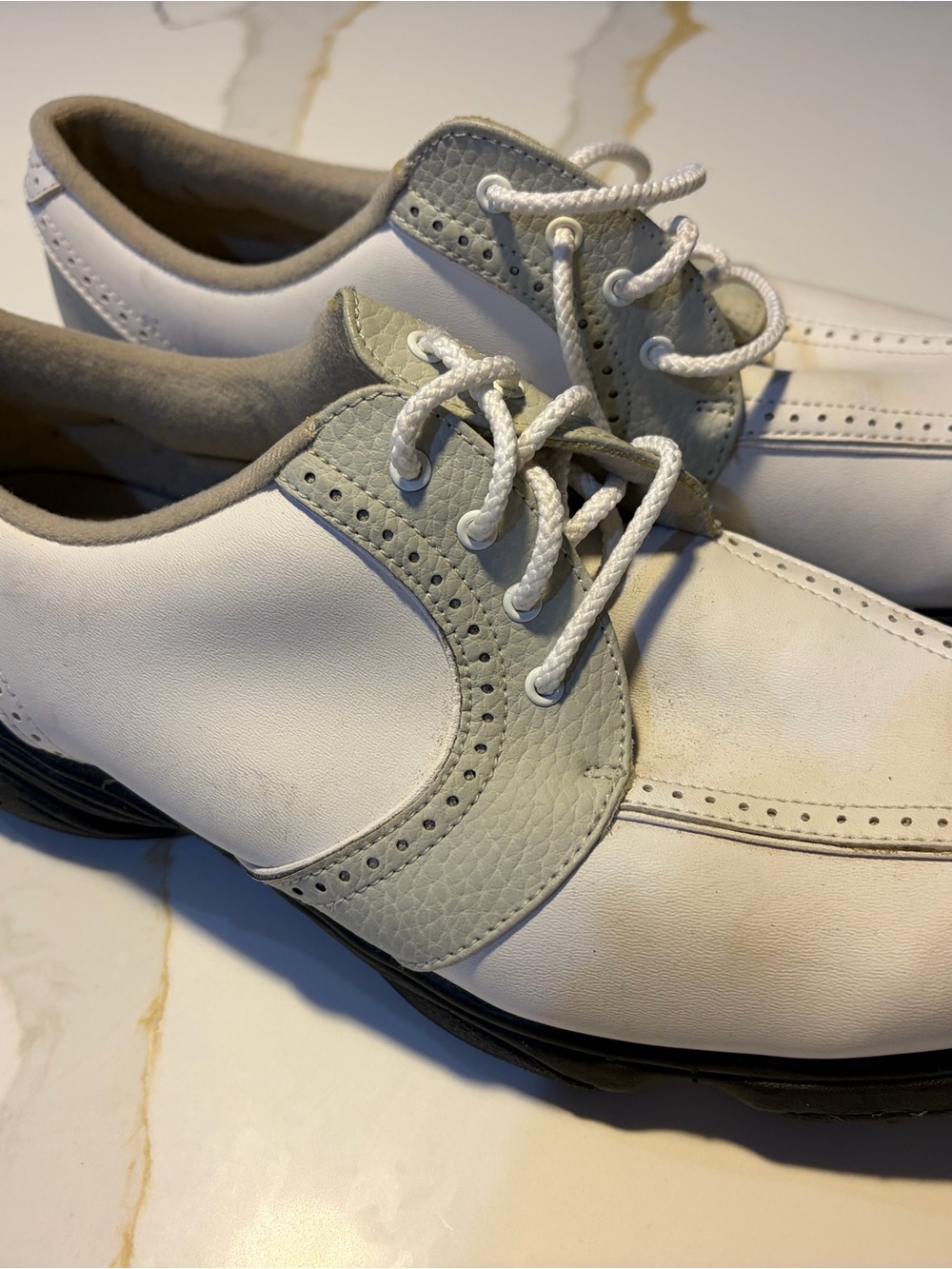 FootJoy Two-Tone Leather Oxfords in White and Light Gray